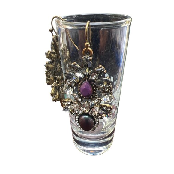 Vintage-Inspired Crystal & Gem Drop Earrings With Intricate Floral Design - Picture 6 of 6